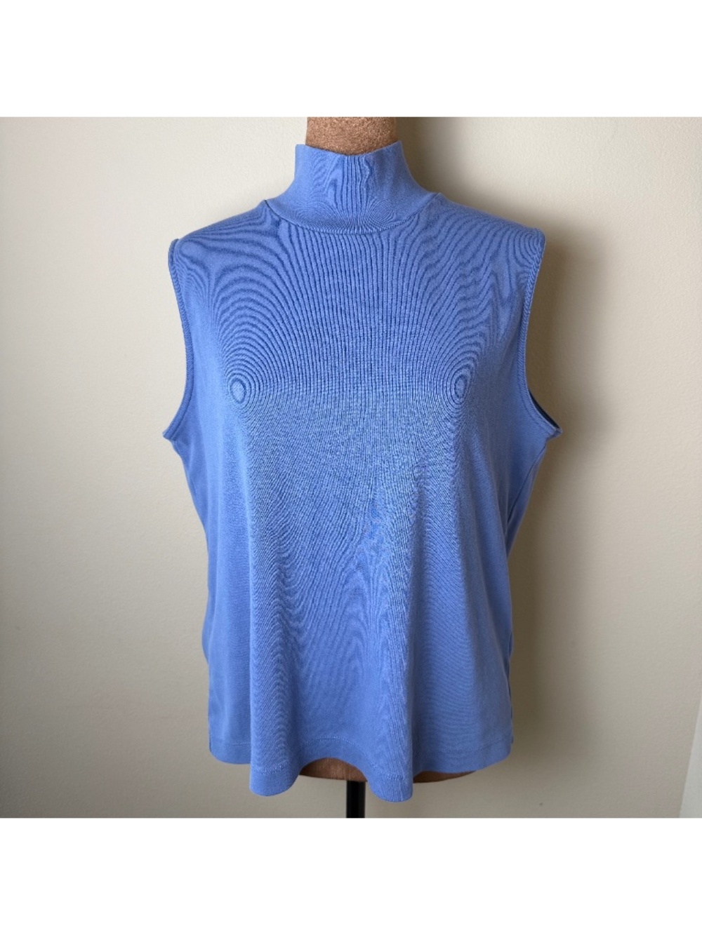 Vintage Lands End Sleeveless Mock Turtleneck Shirt Womens Large Blue Top 90s Y2K